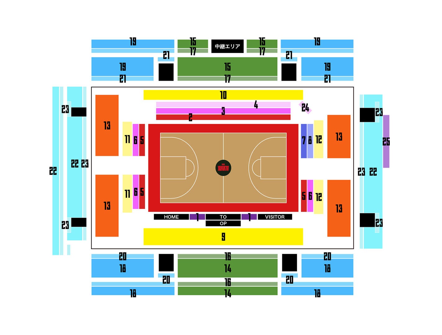 アルバルク東京2024-25シーズン アリーナ立川立飛 席図